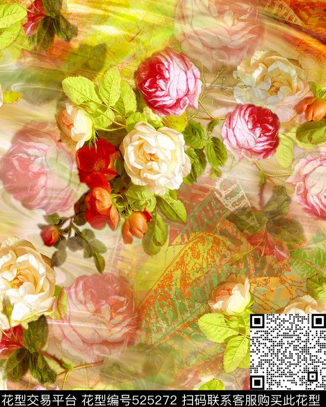 传统花卉数码印花华亿平台下载（图片编号: 525272） - 瓦栏（Walan）