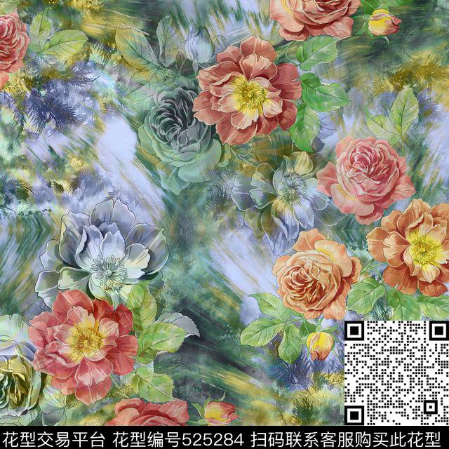 传统花卉数码印花华亿平台下载（图片编号: 525284） - 瓦栏（Walan）