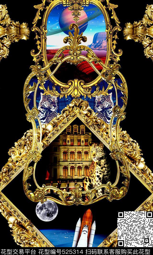 豹子欧式边框时尚数码印花华亿平台下载（图片编号: 525314） - 瓦栏（Walan）