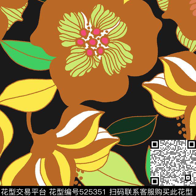 传统印花纯色底色块花卉传统印花华亿平台下载（图片编号: 525351） - 瓦栏（Walan）