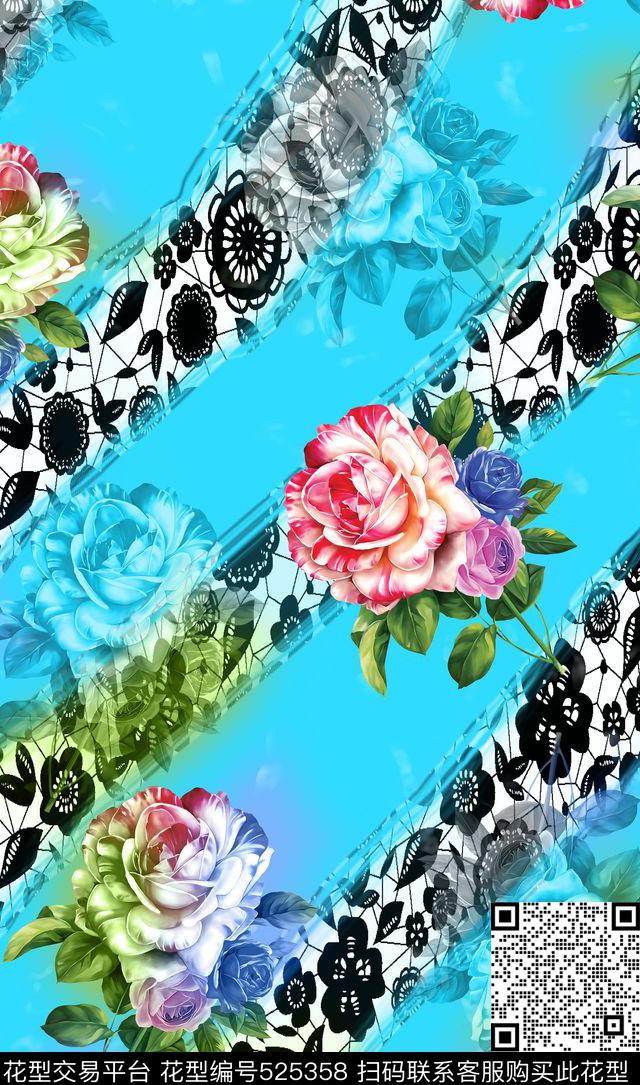 几何蕾丝斜纹花贲炫彩数码印花华亿平台下载（图片编号: 525358） - 瓦栏（Walan）