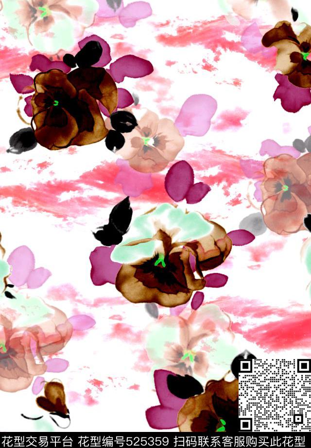 朦胧水墨时尚数码印花华亿平台下载（图片编号: 525359） - 瓦栏（Walan）