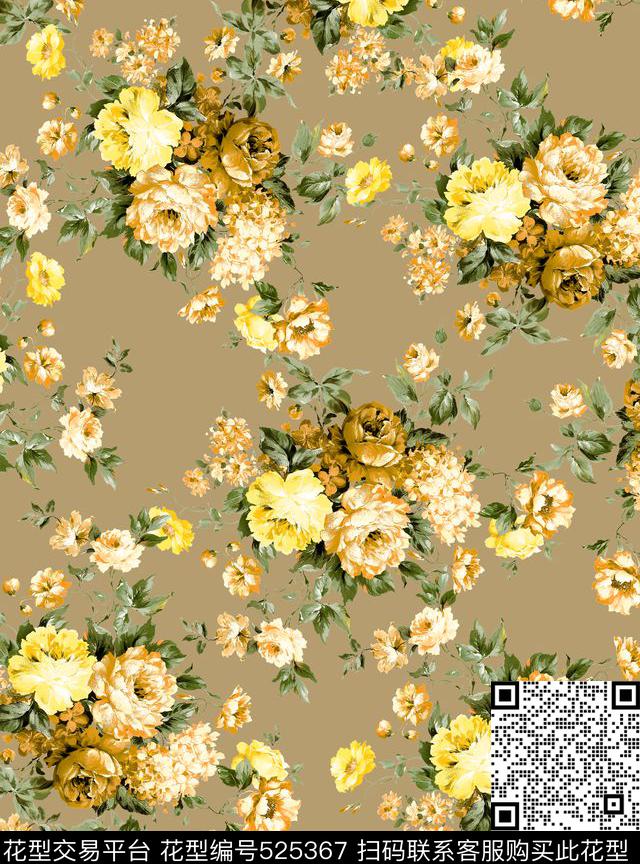 花卉女装油画数码印花华亿平台下载（图片编号: 525367） - 瓦栏（Walan）