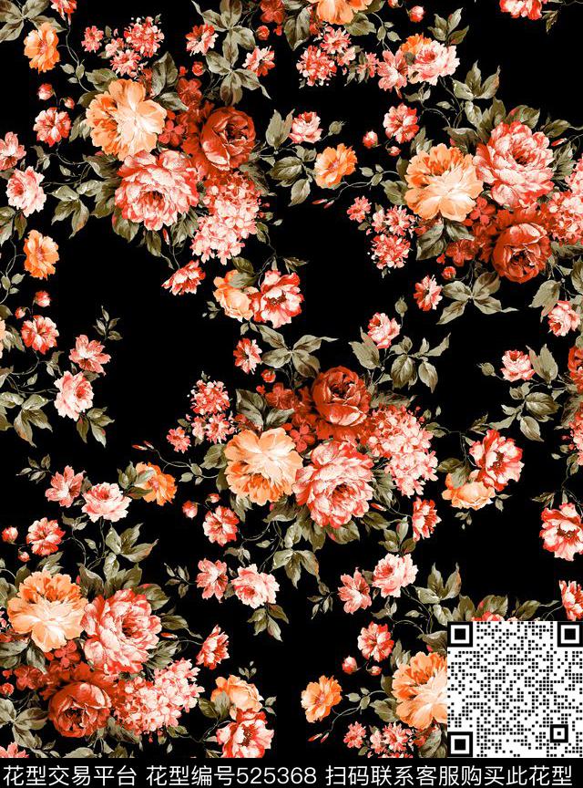 花卉女装油画数码印花华亿平台下载（图片编号: 525368） - 瓦栏（Walan）