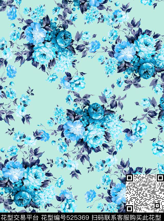 花卉女装油画数码印花华亿平台下载（图片编号: 525369） - 瓦栏（Walan）