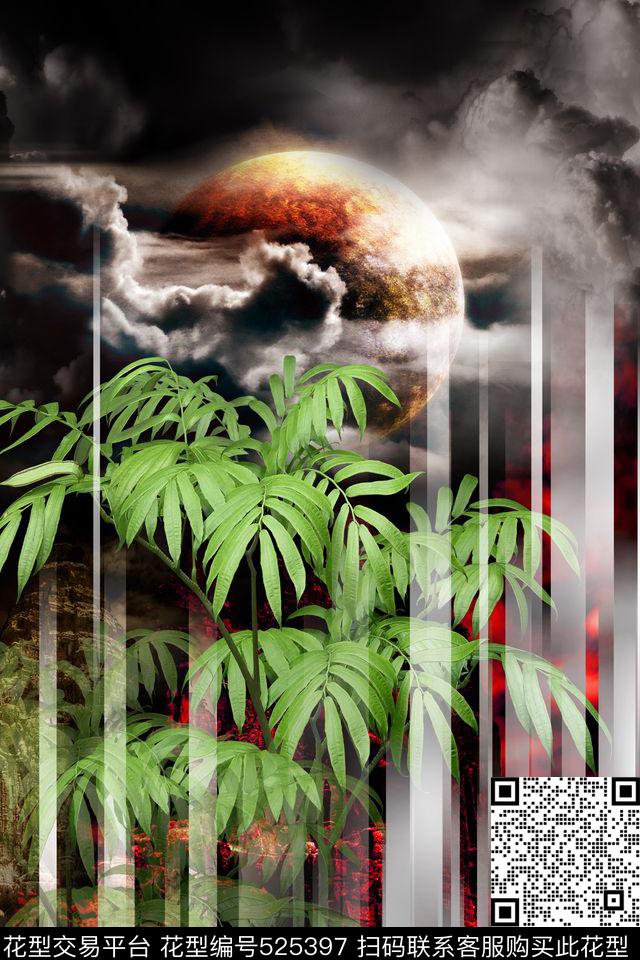 月夜植物条子数码印花华亿平台下载（图片编号: 525397） - 瓦栏（Walan）