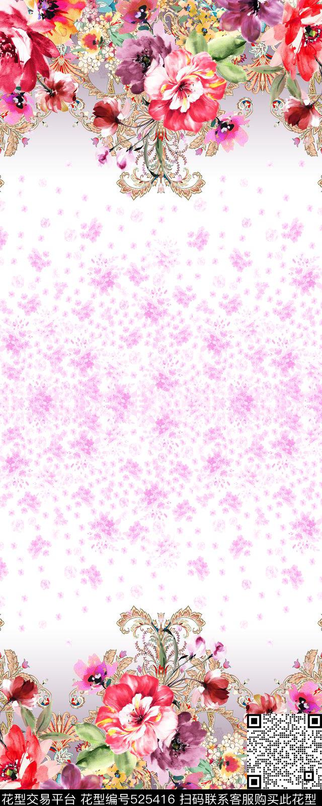 定位花手绘大花欧式元素数码印花华亿平台下载（图片编号: 525416） - 瓦栏（Walan）