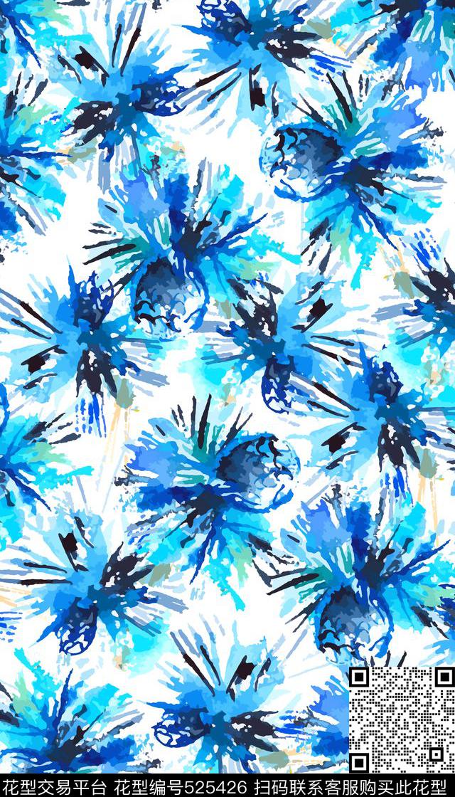 抽象花朵清新水彩喷溅数码印花华亿平台下载（图片编号: 525426） - 瓦栏（Walan）