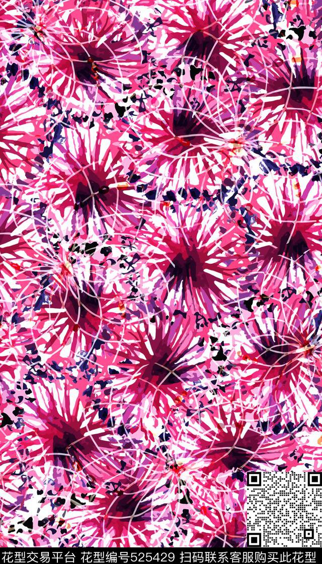 清新水彩喷溅抽象花朵数码印花华亿平台下载（图片编号: 525429） - 瓦栏（Walan）