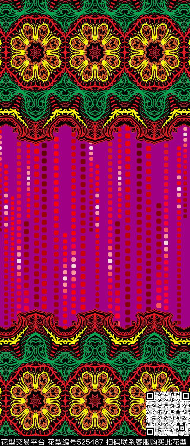 中东定位几何纹样双边定位印花传统印花华亿平台下载（图片编号: 525467） - 瓦栏（Walan）