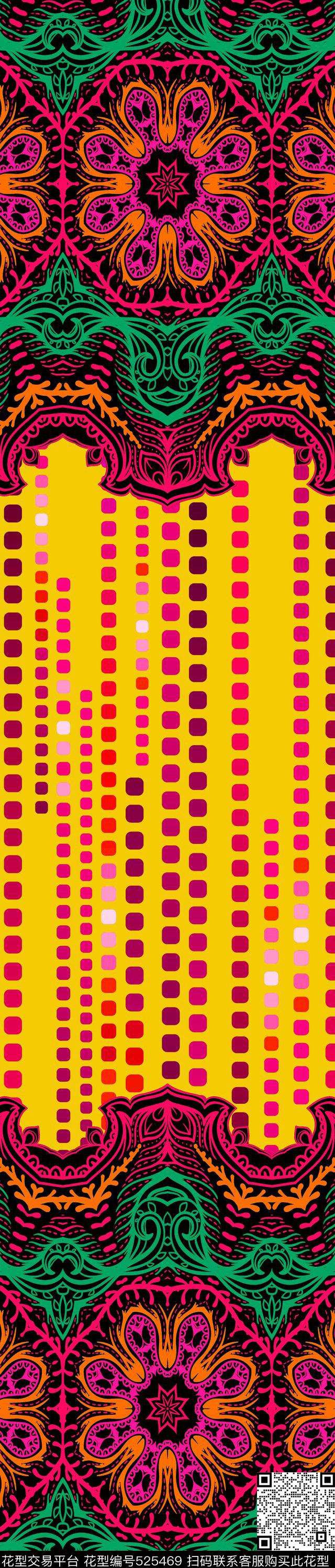 中东定位几何纹样双边定位印花传统印花华亿平台下载（图片编号: 525469） - 瓦栏（Walan）