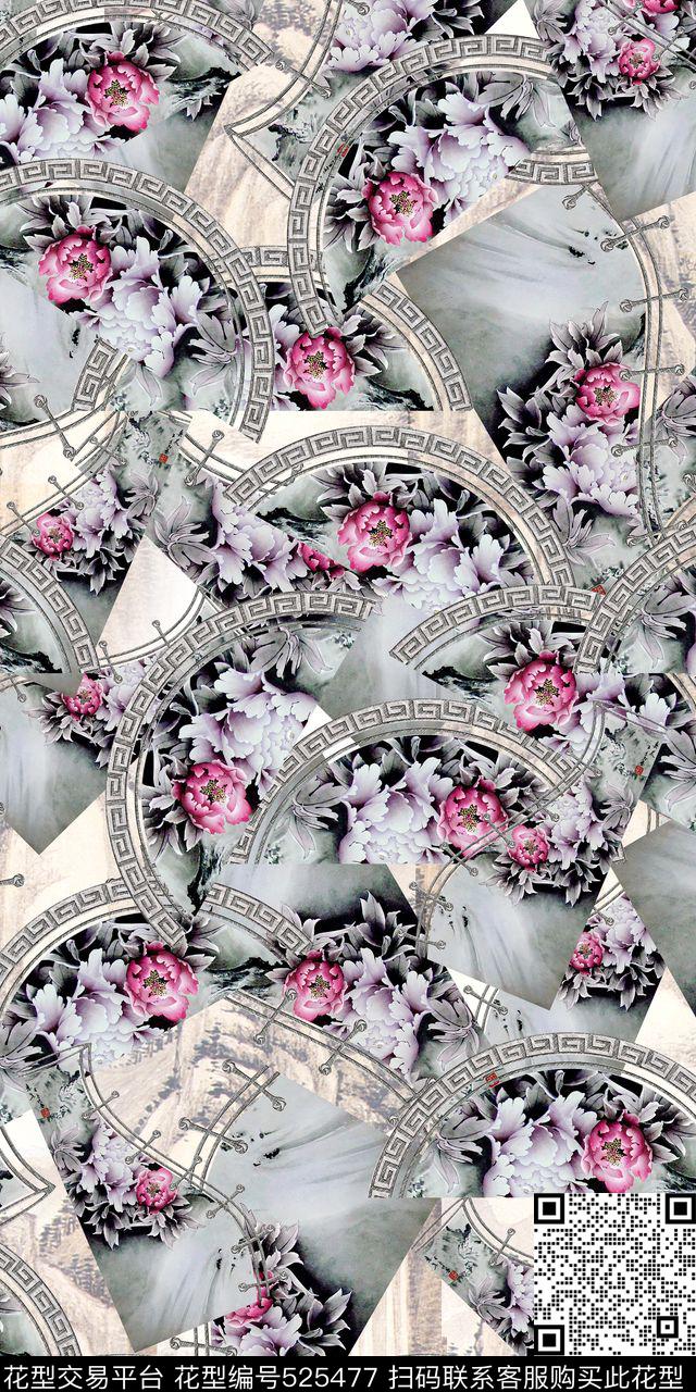 中国风陶瓷牡丹数码印花华亿平台下载（图片编号: 525477） - 瓦栏（Walan）