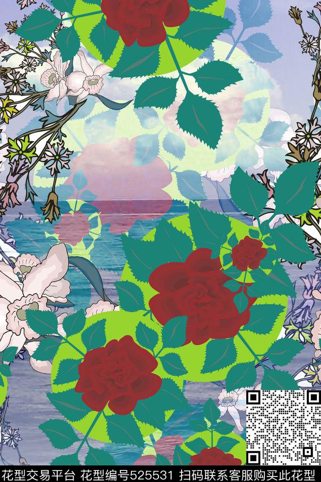 风景华亿平台小清新连衣裙花卉连衣裙数码印花华亿平台下载（图片编号: 525531） - 瓦栏（Walan）