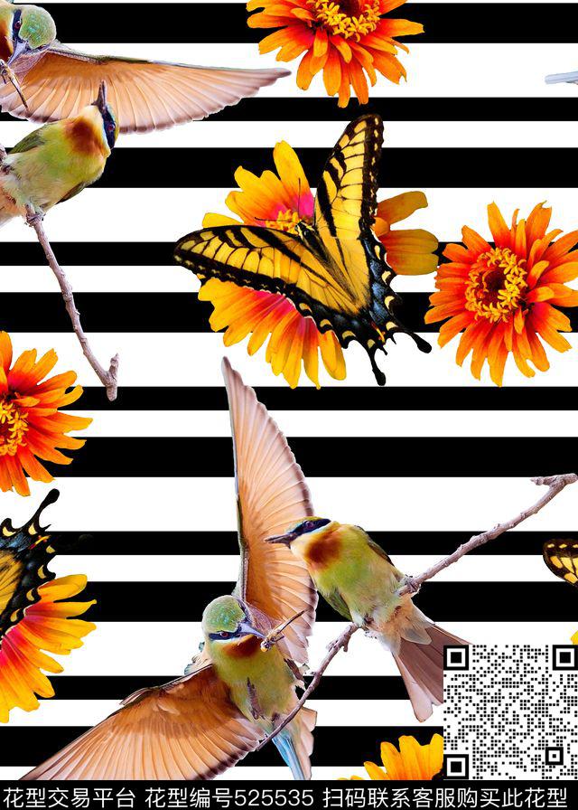 服装设计花鸟时尚大牌欧美风格数码印花华亿平台下载（图片编号: 525535） - 瓦栏（Walan）