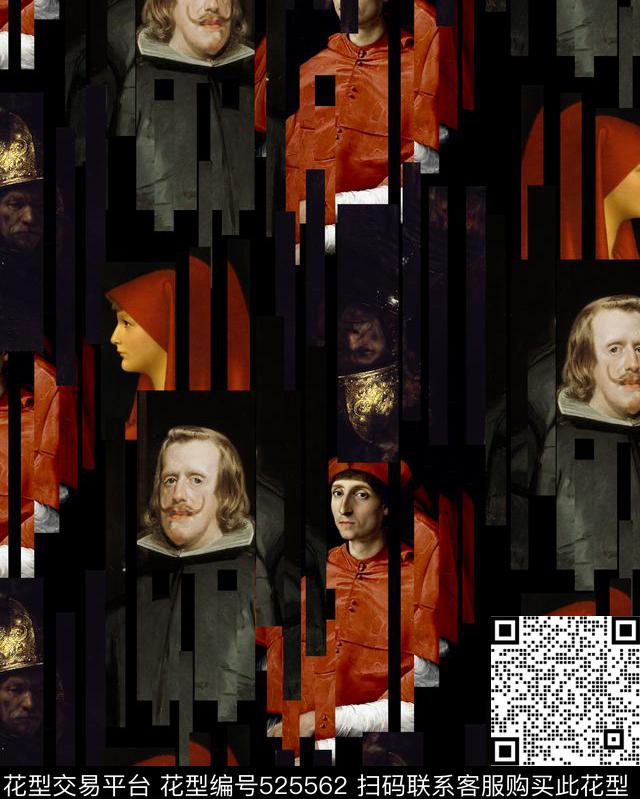 潮流时尚复古文艺复兴人物数码印花华亿平台下载（图片编号: 525562） - 瓦栏（Walan）