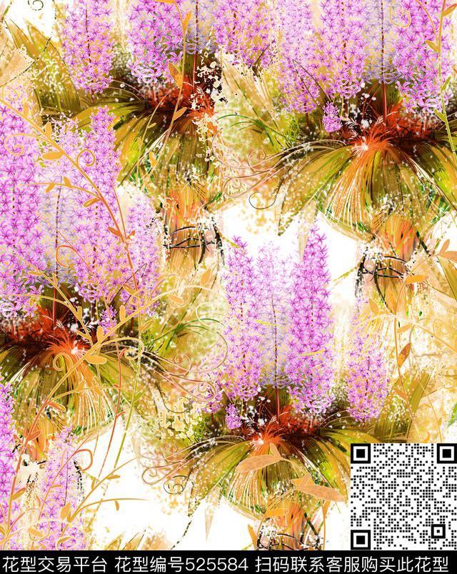 植物花卉风信子做旧传统印花华亿平台下载（图片编号: 525584） - 瓦栏（Walan）