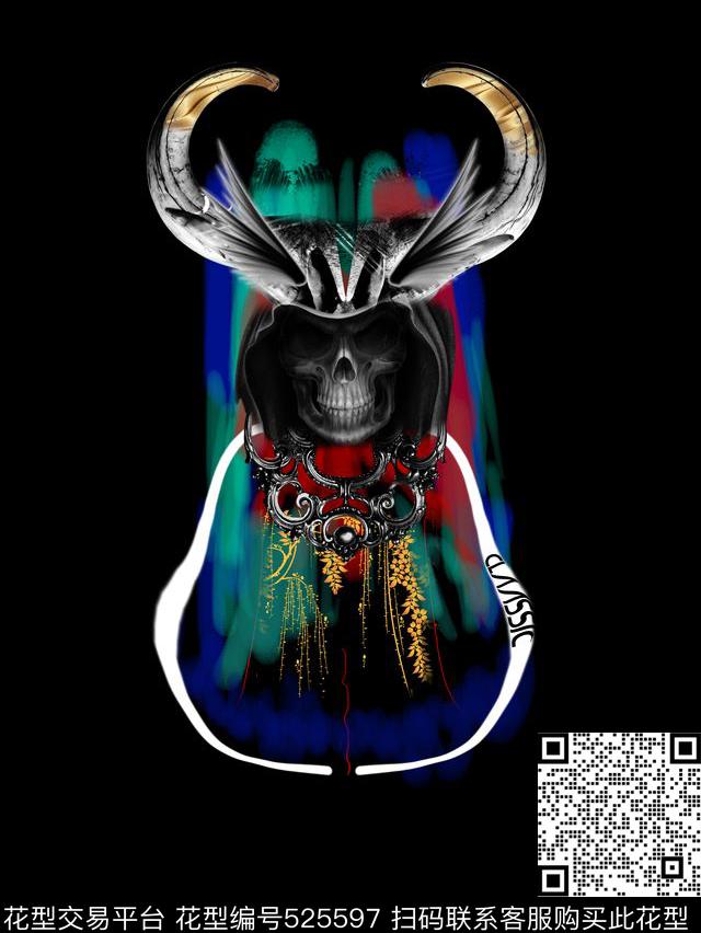 潮牌死神流行笔触数码印花华亿平台下载（图片编号: 525597） - 瓦栏（Walan）