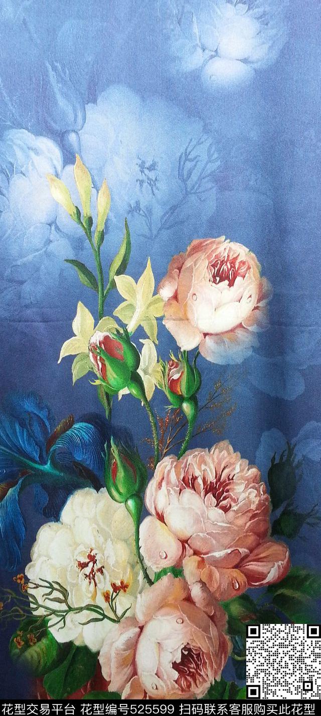 单边定位数码花大花数码花数码印花华亿平台下载（图片编号: 525599） - 瓦栏（Walan）