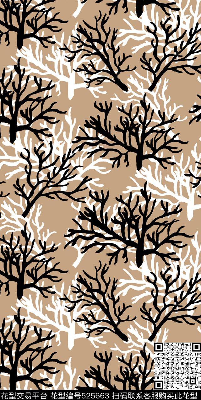 传统树影电脑手绘女装传统印花华亿平台下载（图片编号: 525663） - 瓦栏（Walan）