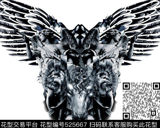 霸气羊头大气翅膀欧洲雕像传统印花华亿平台下载（图片编号: 525667） - 瓦栏（Walan）