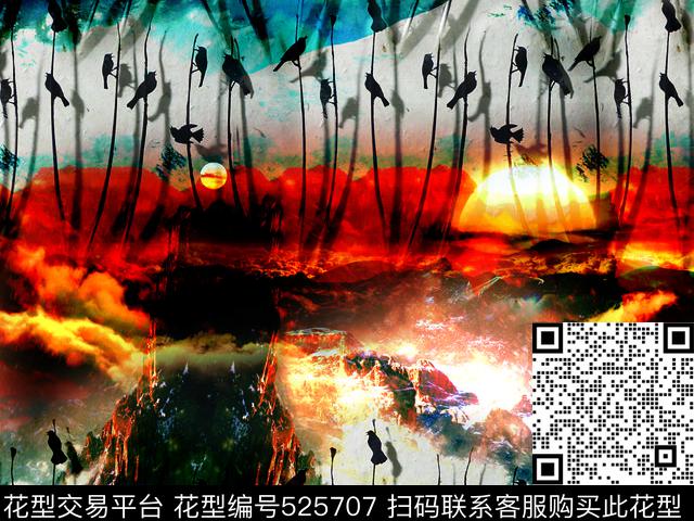 民族动物田园鸟山太阳树山数码印花华亿平台下载（图片编号: 525707） - 瓦栏（Walan）