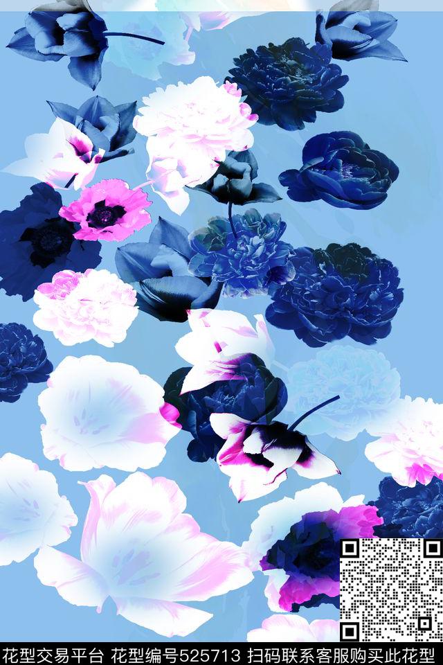 花水墨唯美数码印花华亿平台下载（图片编号: 525713） - 瓦栏（Walan）