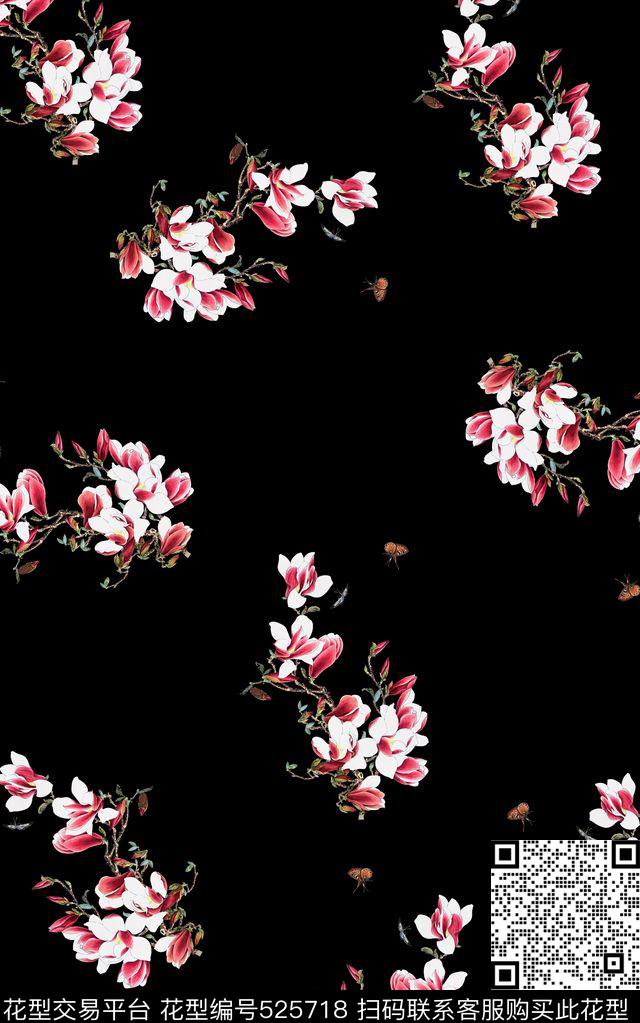 清爽时尚碎花蝴蝶女装连衣裙中国风的花蝴蝶花卉传统印花华亿平台下载（图片编号: 525718） - 瓦栏（Walan）