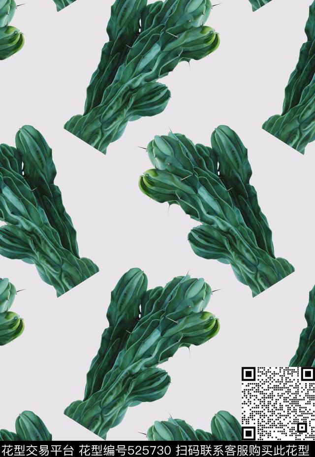 仙人掌热带植物文艺数码印花华亿平台下载（图片编号: 525730） - 瓦栏（Walan）