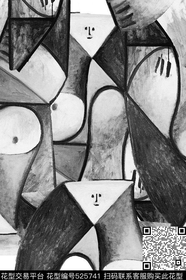 休闲时尚简洁大方手绘抽象几何复古毕加索油画服装面料华亿平台数码印花华亿平台下载（图片编号: 525741） - 瓦栏（Walan）