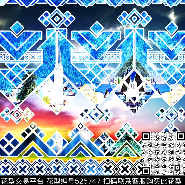 MAX-定位欧美民族风流行时尚手绘天然风景油画几何数码印花华亿平台下载（图片编号: 525747） - 瓦栏（Walan）