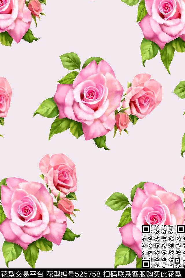 简约风玫瑰时尚数码印花华亿平台下载（图片编号: 525758） - 瓦栏（Walan）