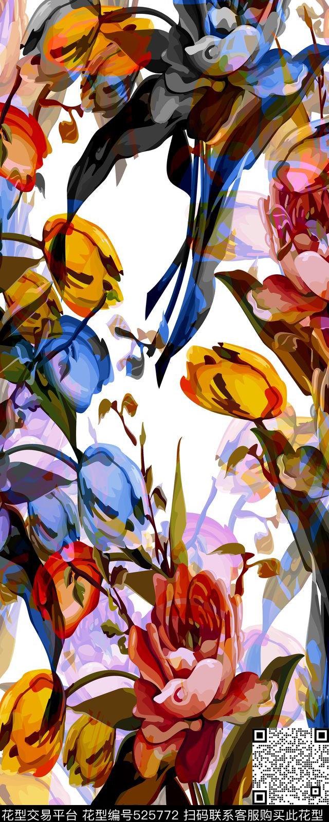 大花女装时尚潮流连衣裙层叠花卉数码印花华亿平台下载（图片编号: 525772） - 瓦栏（Walan）