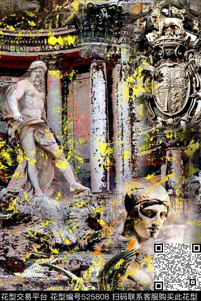 时尚欧式雕塑人物数码印花华亿平台下载（图片编号: 525808） - 瓦栏（Walan）