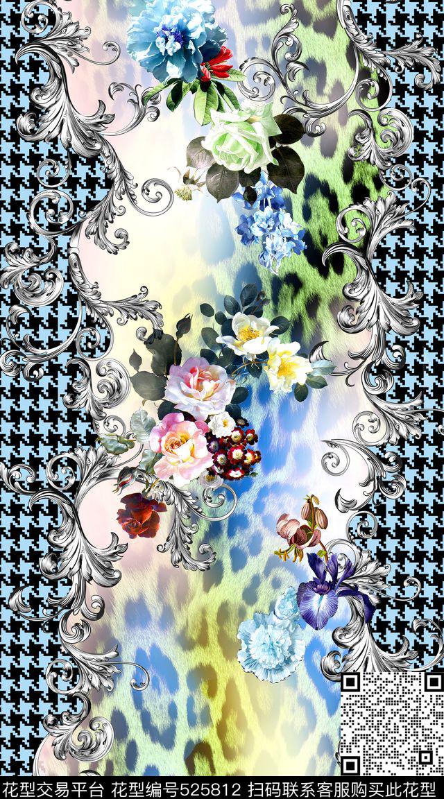 时尚豹纹花卉数码印花华亿平台下载（图片编号: 525812） - 瓦栏（Walan）