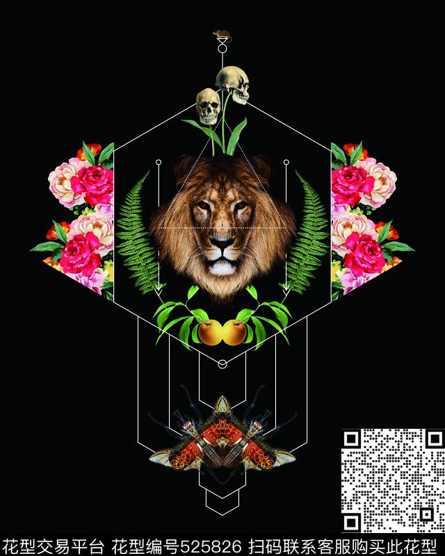 时尚男装花草水果动物之王狮子线条几何华亿平台数码印花华亿平台下载（图片编号: 525826） - 瓦栏（Walan）