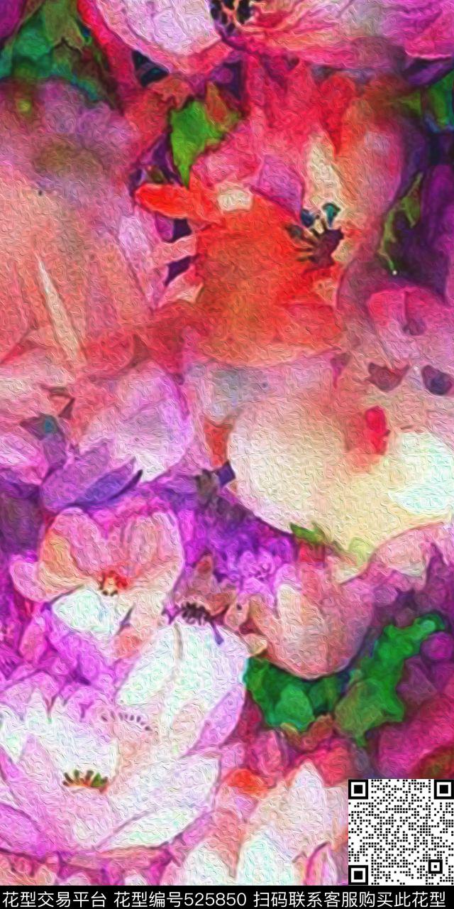 时尚花卉油画外套羽绒服卫衣T恤数码印花华亿平台下载（图片编号: 525850） - 瓦栏（Walan）