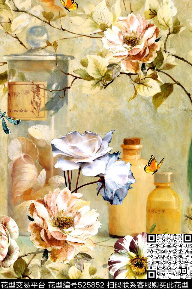 抽象玻璃瓶贝壳数码印花华亿平台下载（图片编号: 525852） - 瓦栏（Walan）