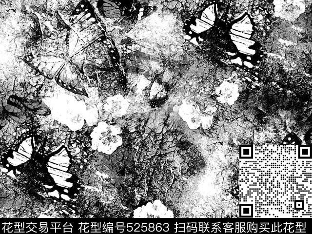 蝴蝶花数码印花数码印花华亿平台下载（图片编号: 525863） - 瓦栏（Walan）
