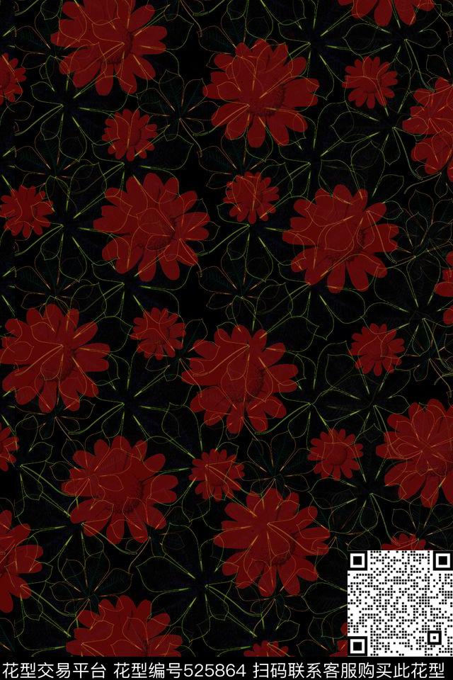 典雅复古花纹数码印花华亿平台下载（图片编号: 525864） - 瓦栏（Walan）