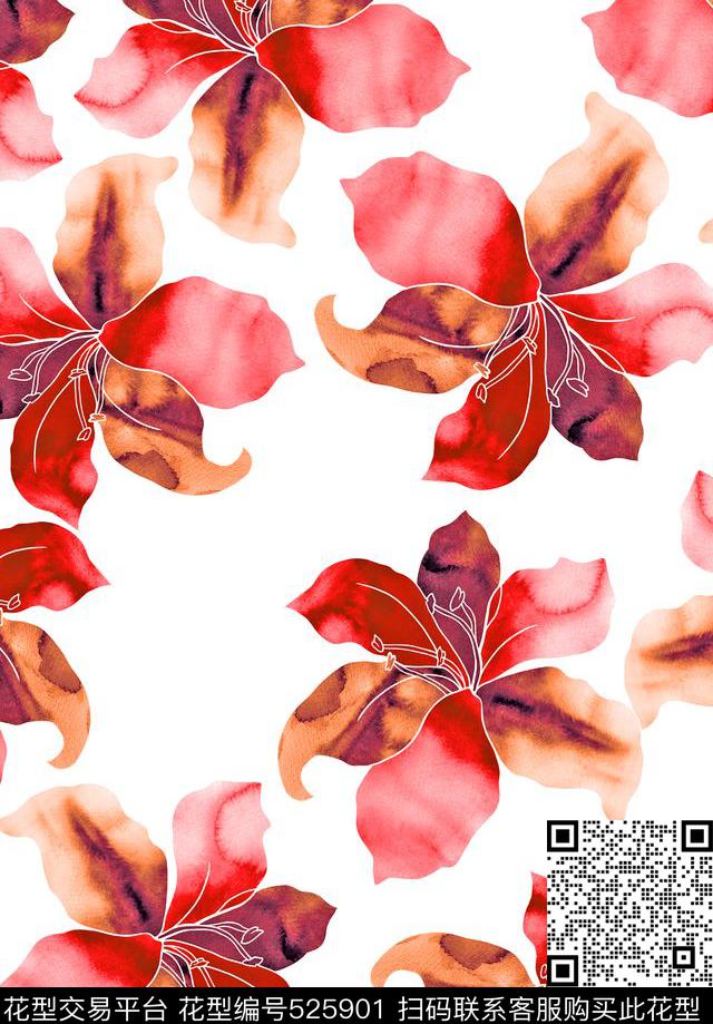 花朵花卉大花数码印花华亿平台下载（图片编号: 525901） - 瓦栏（Walan）