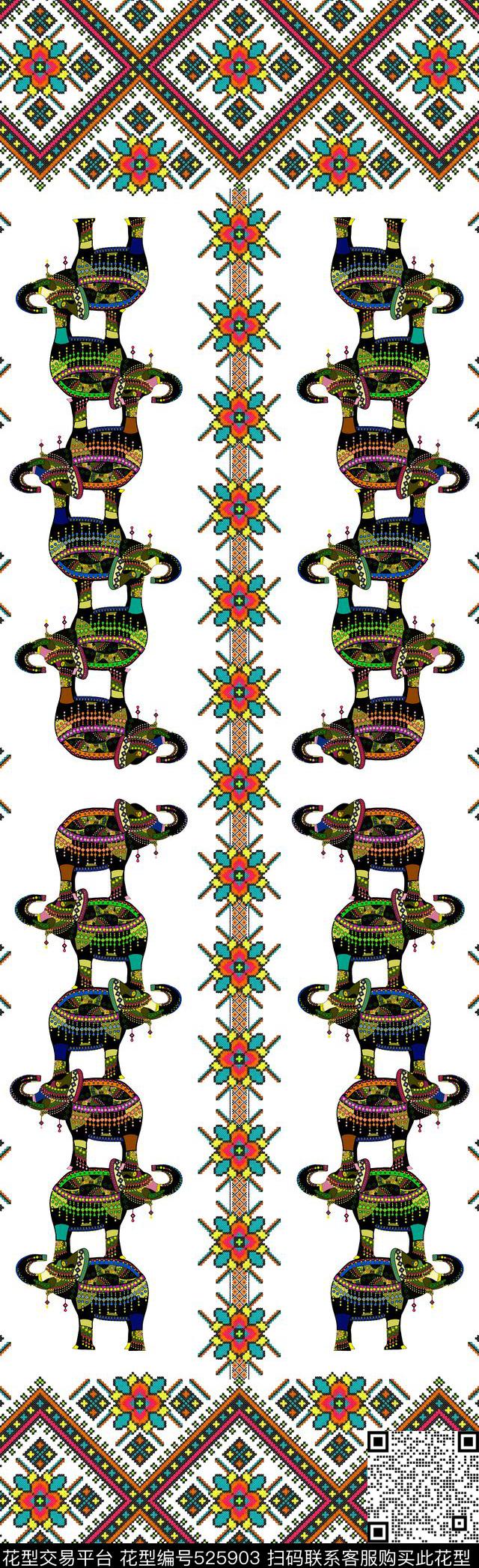 民族风花纹大象小花传统印花华亿平台下载（图片编号: 525903） - 瓦栏（Walan）
