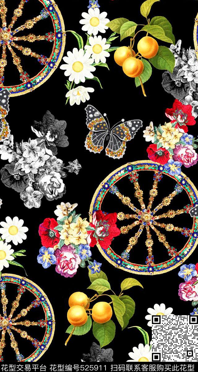 大牌金属风金属圆盘蝴蝶数码印花华亿平台下载（图片编号: 525911） - 瓦栏（Walan）