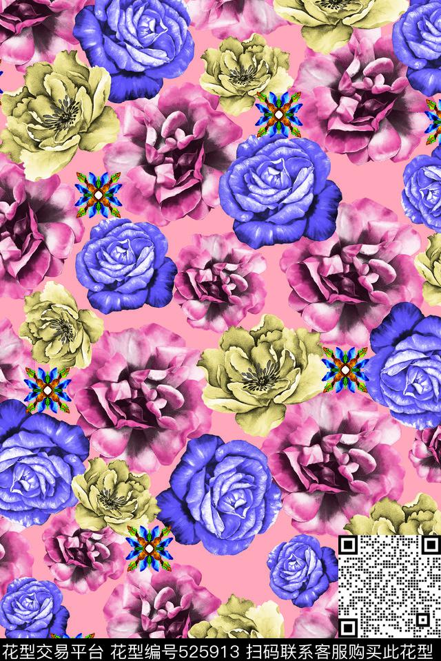女装潮流时尚大牌手绘复古花卉数码印花华亿平台下载（图片编号: 525913） - 瓦栏（Walan）