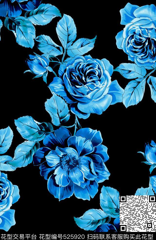 花卉花朵玫瑰传统印花华亿平台下载（图片编号: 525920） - 瓦栏（Walan）