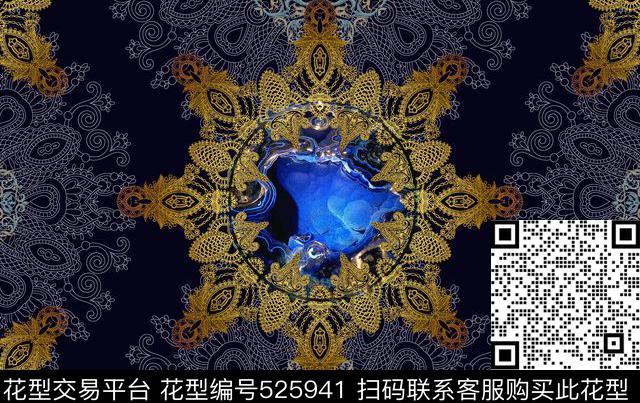 高贵家纺图案蓝色宝石欧式宫廷花纹数码印花华亿平台下载（图片编号: 525941） - 瓦栏（Walan）