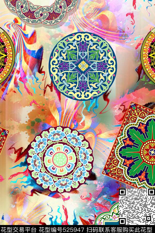 几何民族风色彩数码印花华亿平台下载（图片编号: 525947） - 瓦栏（Walan）