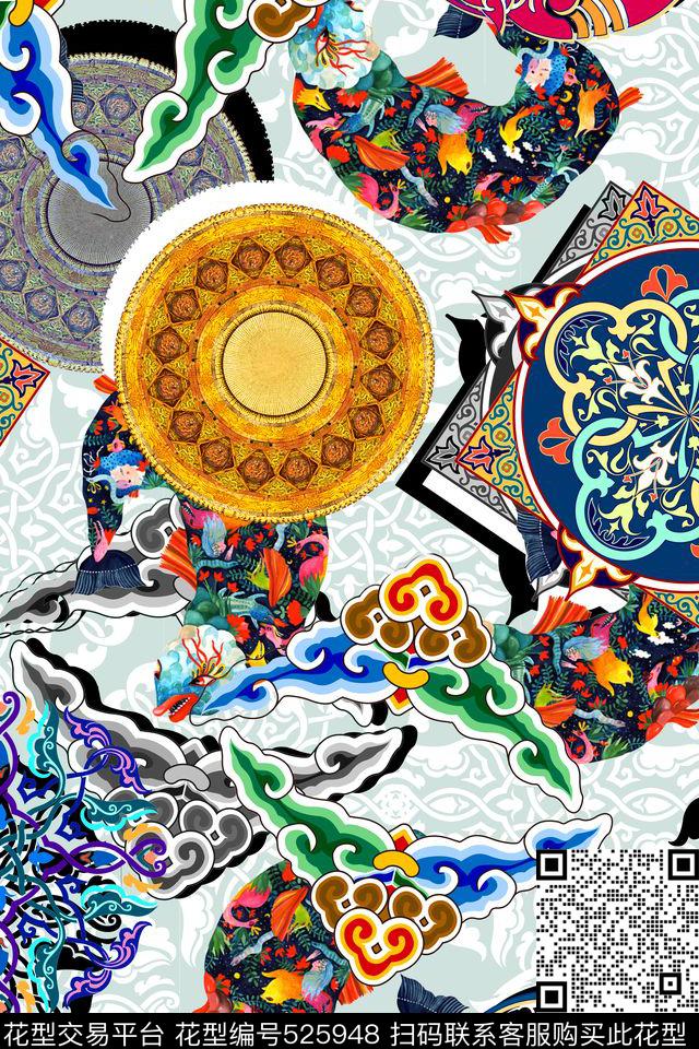 民族风祥云中国风数码印花华亿平台下载（图片编号: 525948） - 瓦栏（Walan）