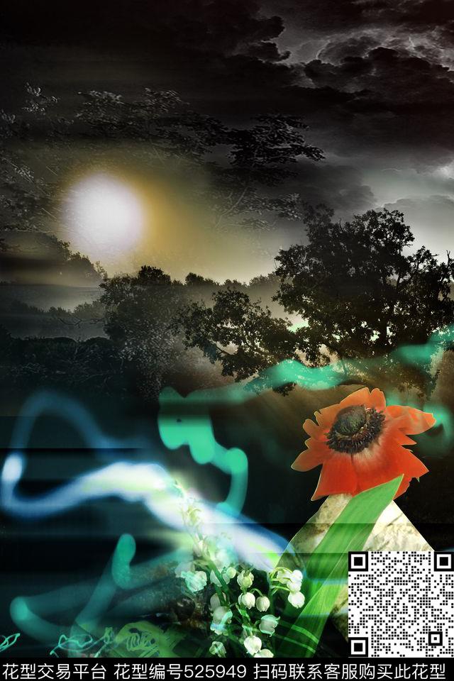 定位夜景花卉数码印花华亿平台下载（图片编号: 525949） - 瓦栏（Walan）