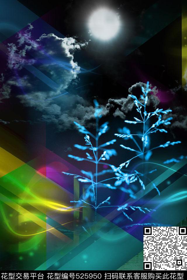 定位夜景植物数码印花华亿平台下载（图片编号: 525950） - 瓦栏（Walan）