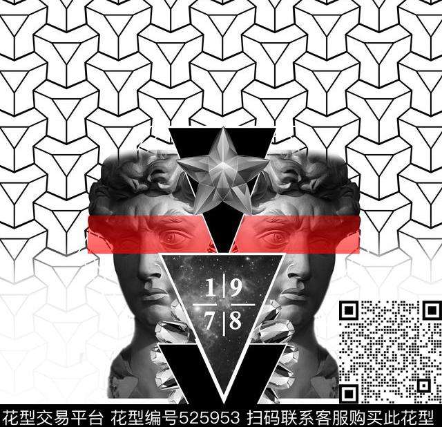 时尚大卫雕像几何图形传统印花华亿平台下载（图片编号: 525953） - 瓦栏（Walan）